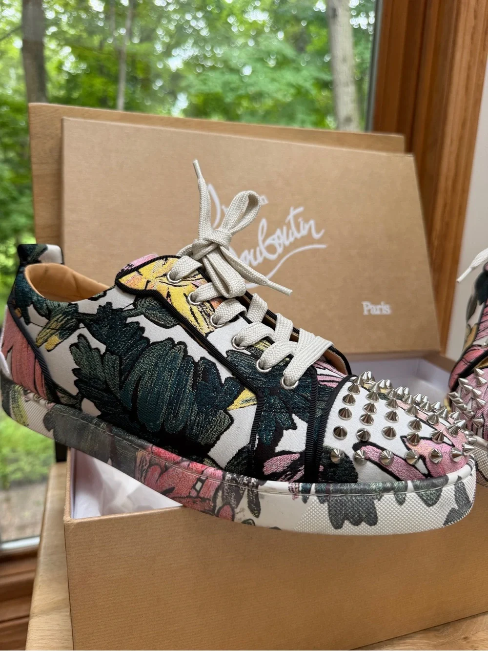 Christian Louboutin Fun Louis Junior Spikes Floral Hanabi Sneakers EU 46 US 13